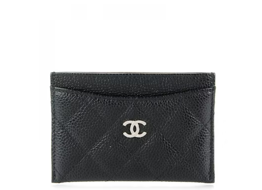 Ch**el Card Holder Quilted Caviar Silver-tone Black( 2.75H 4.5W)
