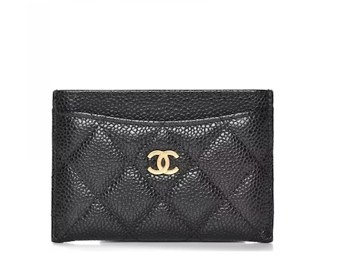 Ch**el Classic Card Holder Quilted Caviar Gold-tone Black9 2.9H 4.4W）