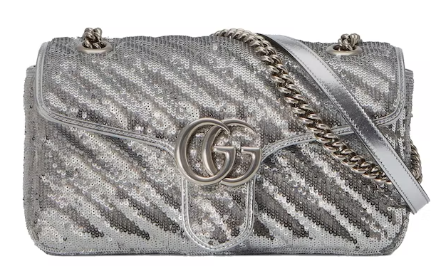 Gvc*1 GG Marmont Small Sequin Shoulder Bag Silver