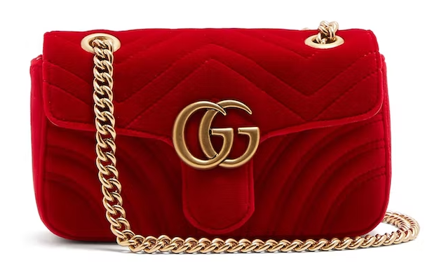 Gvc*1 GG Marmont Shoulder Bag Matelasse Velvet Small Hibiscus Red