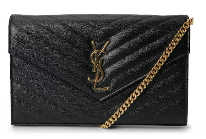 Sa1nt Lau*nt Monogram Chain Wallet Matelasse Grain de Poudre Gold-tone Black
