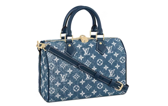 L0vis Vvtt0n Speedy Bandouliere 25 Denim Jacquard Navy Blue