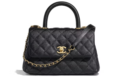 Ch**el Flap Bag Top Handle Quilted Grained Calfskin Gold-tone Small Black