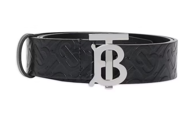 Bv*b*rry Monogram Motif Monogram Leather Belt 1.4 Width Black
