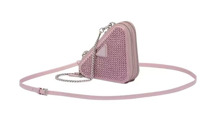 Pra*a Embellished Satin and Leather Mini Pouch Alabaster Pink