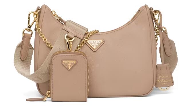 Pra*a Re-Edition 2005 Saffiano Leather Bag Cameo Beige