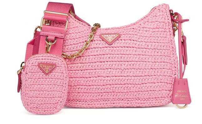 Pra*a Re-Edition 2005 Raffia Bag Petal Pink