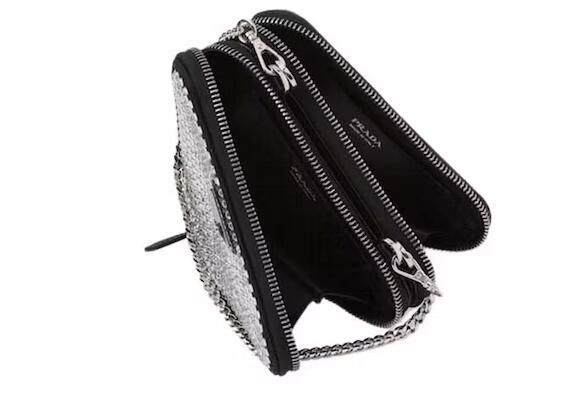 Pra*a Embellished Satin and Leather Mini Pouch Crystal