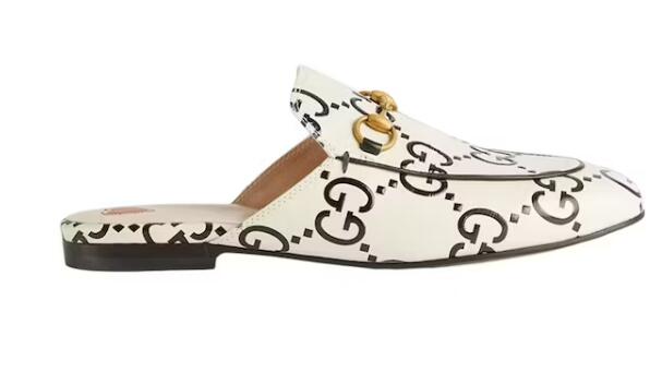 Gvc*1 Princetown Slipper White GG Debossed Leather