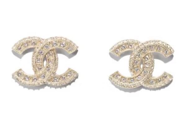 Ch**el Crystal CC Gold Stud Earrings Gold