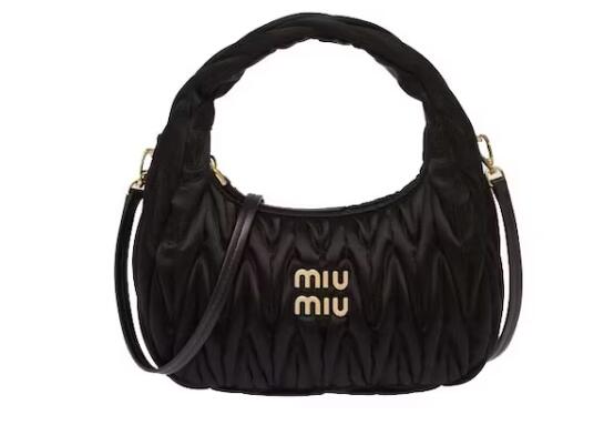 Miu Miu Wander Matelasse Satin Mini Hobo Bag Black