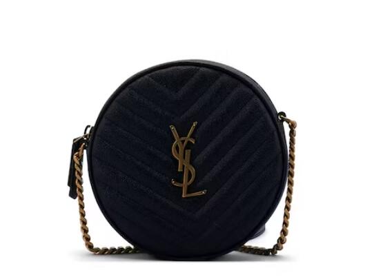 Sa1nt Lau*nt Vinyle Round Camera Bag Chevron Quilted Grain de Poudre Black