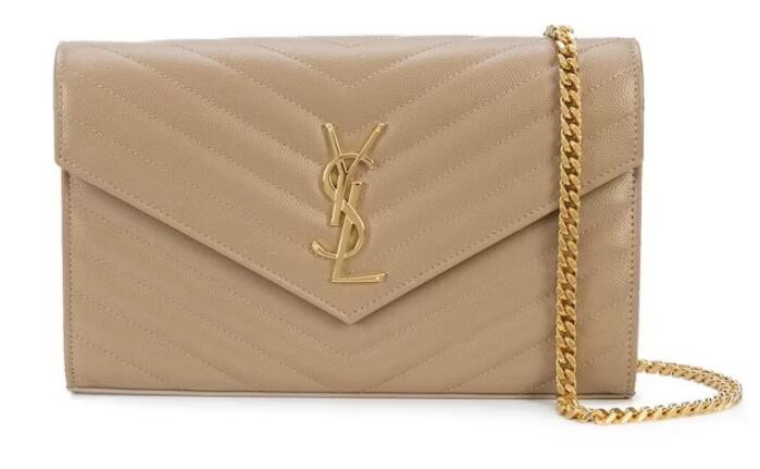 Sa1nt Lau*nt Envelope Chain Wallet Grain De Poudre Gold-tone Powder