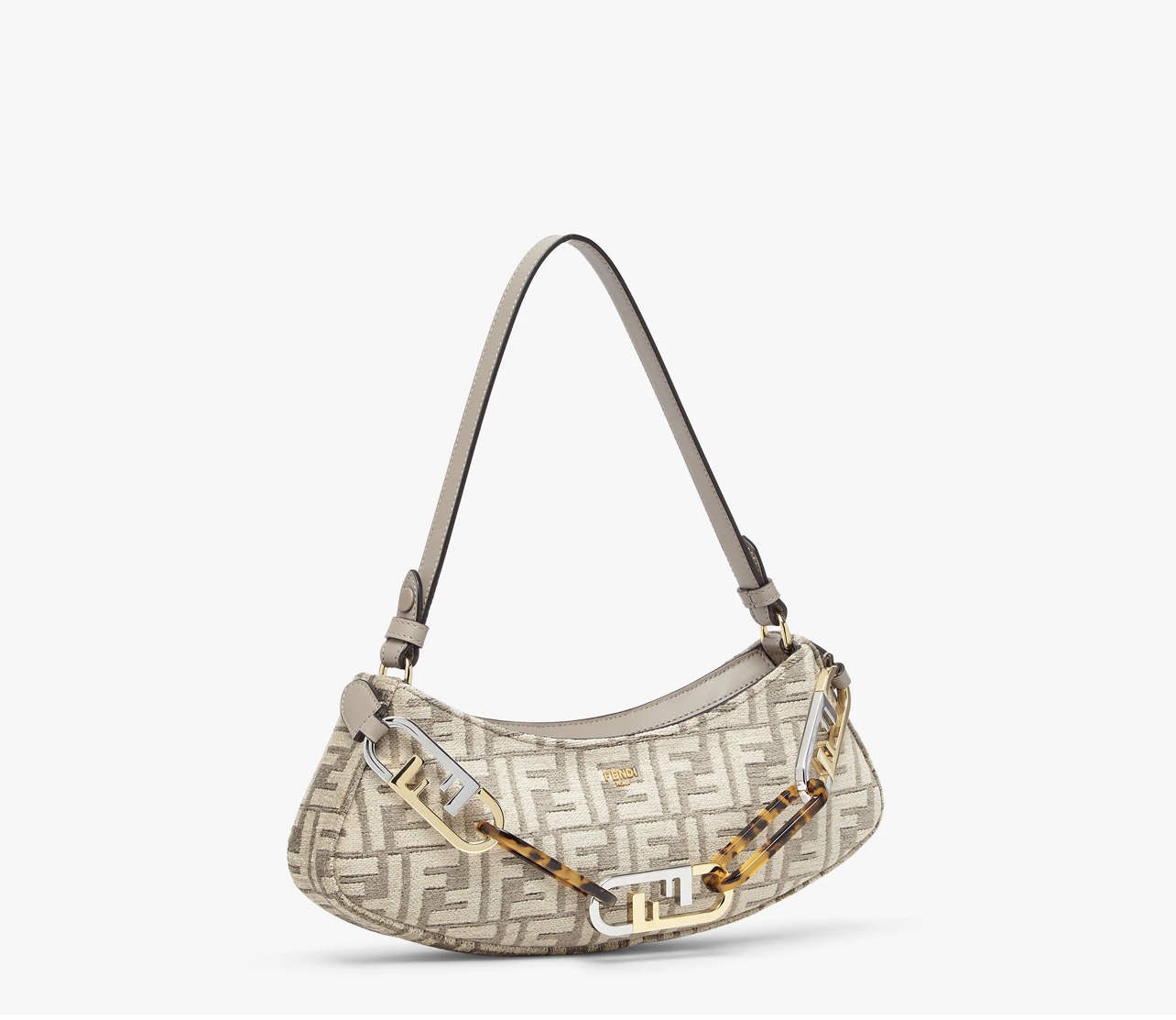 F**di O'lock Swing Logo-jacquard Chenille Shoulder Bag In Beige