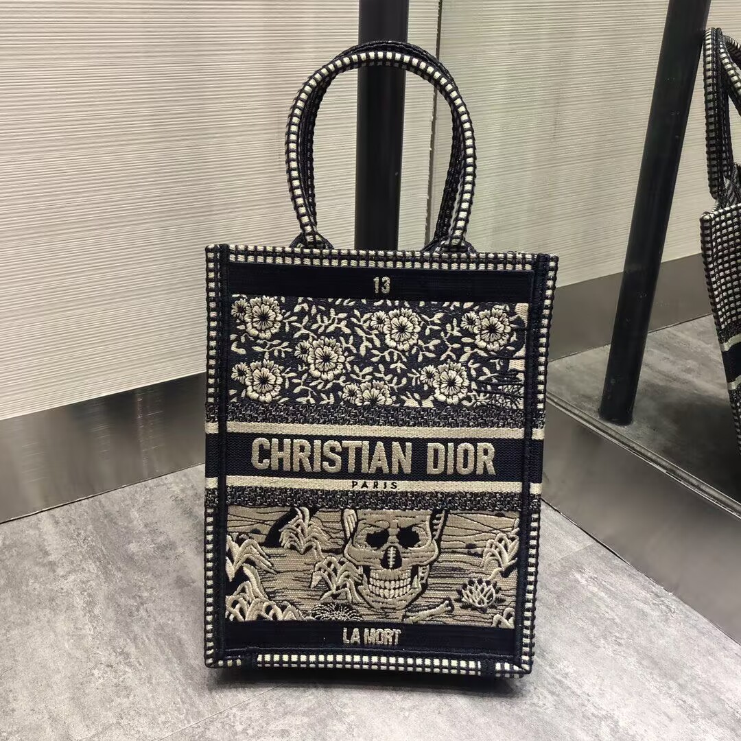 Chr1st1an D10r Embroidered La Mort Tarot Vertical Book Tote Blue