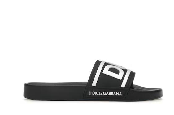 Dolce  Gabbana Beachwear Sliders DG Logo Black White