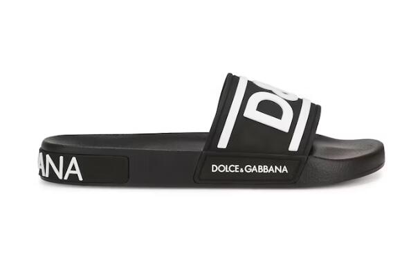 Dolce  Gabbana Beachwear Sliders Double DG Logo Black White