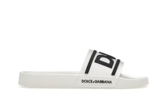 Dolce  Gabbana Beachwear Sliders DG Logo White Black