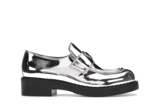 Pra*a Metallic 50mm Loafers Silver Leather