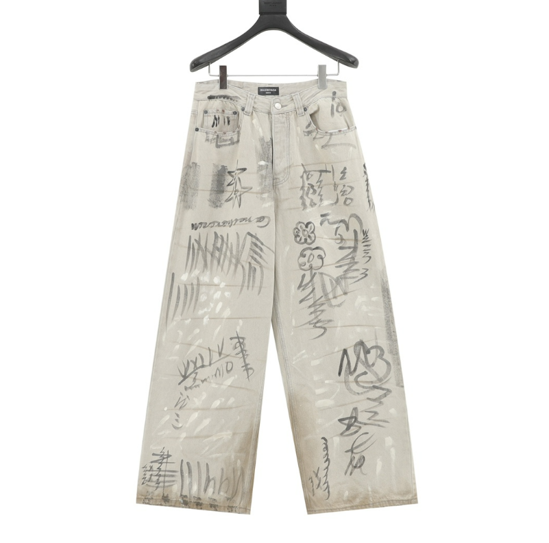 Ba1en*iaga Graffiti Baggy Pants in Black