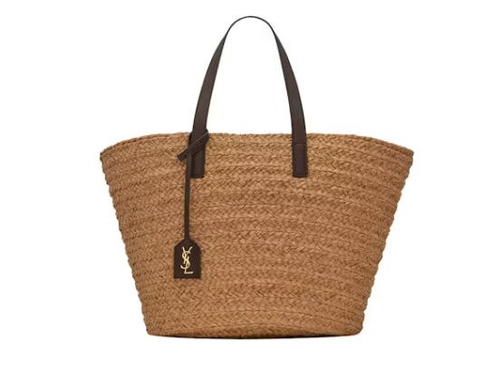 Sa1nt Lau*nt Panier Medium Bag In Raffia Ivory Brown