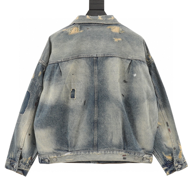SAINT MICHAEL washed distressed patch denim jacket 2024